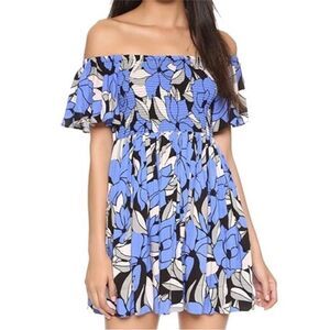 Free People Floral Tropical Off-Shoulder Dress in Blue and Black in Size XS